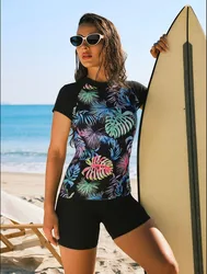 2025 Women Swimsuit With Short Sleeves Swimwear Sports Surfing Tankini Set Beachwear Two-Piece Bathing Suits Pool Swimming Suit