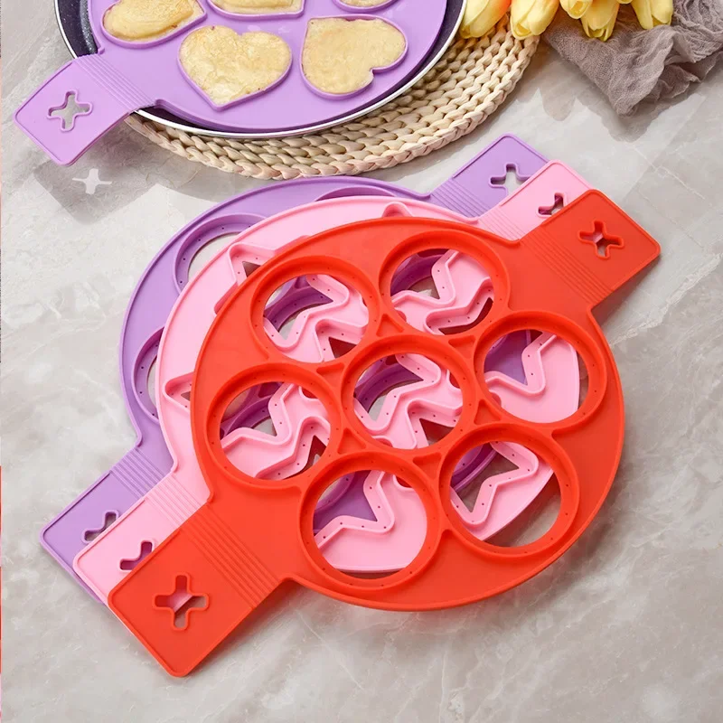 Silicone Non Stick Fantastic Seven Holes Egg Pancake Maker Ring Kitchen Baking Omelet Moulds Flip Cooker Egg Ring Egg Mold Hot