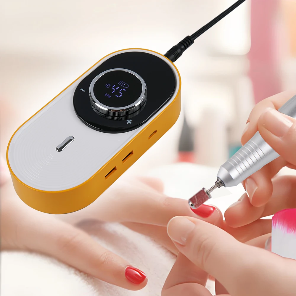 Trapano per unghie professionale da 45000 giri/min con lima per unghie elettrica ricaricabile dal design tono legno per strumenti per manicure da salone e domestico