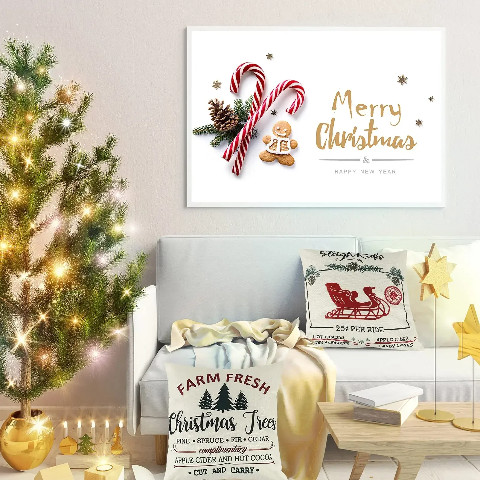 Red truck Christmas linen pillowcase sofa cushion cover home improvement can be customized for you 40x40 50x50 60x60 45x45