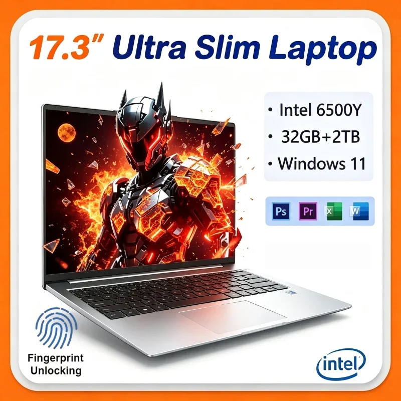 Windows 11 Notebook 17.3 Inch Intel 6500Y 32GB RAM 2TB SSD Fingerprint PC Light Game Home Office Computer