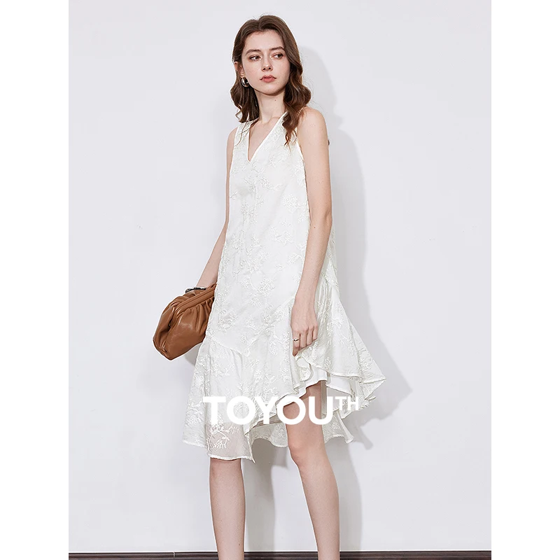 TOYOUTH Women Sleeveless Dress 2025 Spring New Heavy Crafted Embroidered Irregular Lyocell Tank Dress