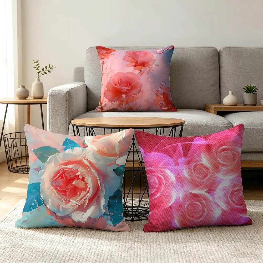Abstract Rose Flower Cushion Cover Soft Short Plush Pillow Cover Smooth Cozy Texture Aesthetic Cushion Case Home Decor