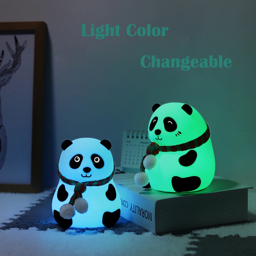 Cartoon Panda Silicone Rechargeable LED Nightlight, Color Changing Light, Bedroom Decor, Atmosphere Lamp for Kids, Holiday Gift