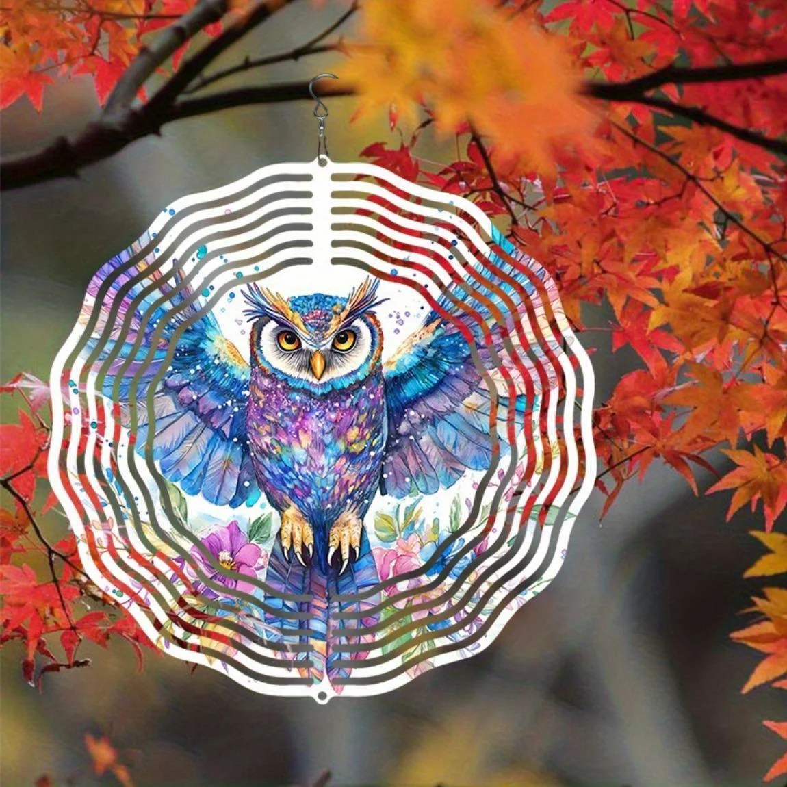 CIFBUY Owl Wind Chime Metal Bird Deterrent Hanging Spinner Windmill Colorful Outdoor Garden Yard Decoration