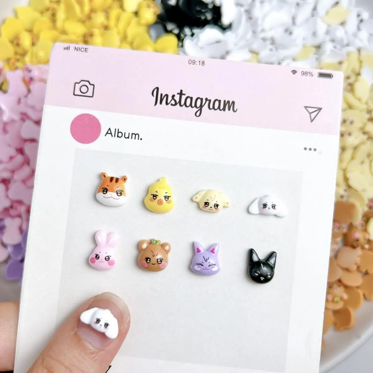 50개 귀여운 만화 노란색 닭 토끼 레진 네일 참 3D 창의적인 호랑이 곰 동물 시리즈 네일 아트 장식 DIY용