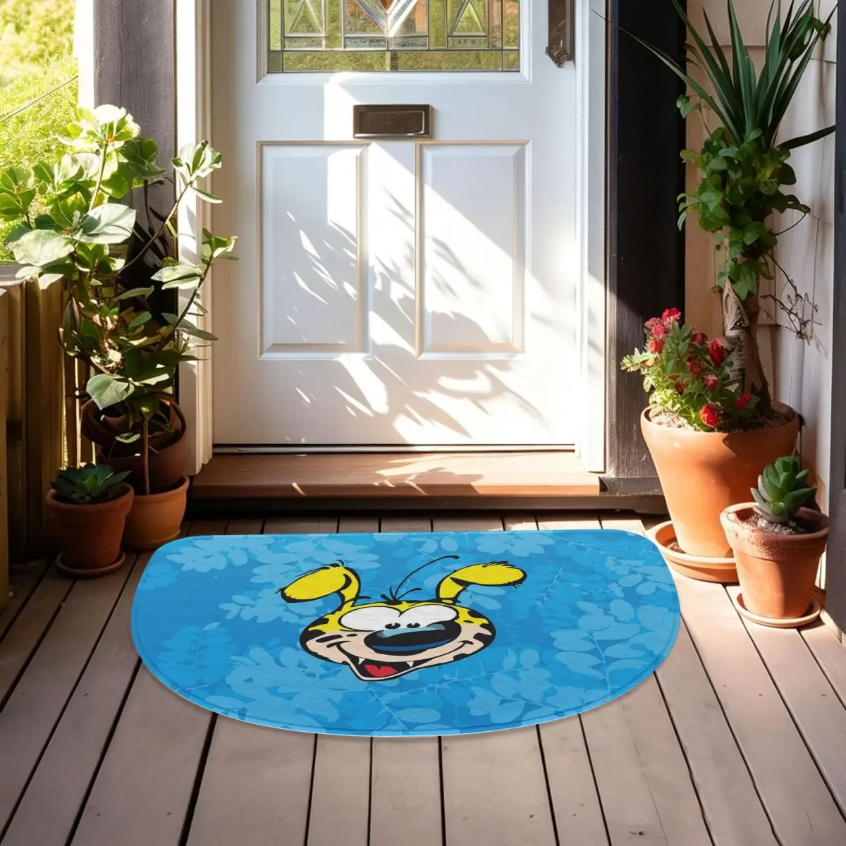 Marsupilami Face Soft Flannel Half Round Doormat Non Slip Bathroom Mat Absorbent Floor Carpet for Laundry Room Bathroom