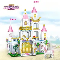 Princess Luxury Ice Snow Winter Castle Building Blocks Royal Carriage Crystal Palace Tower Model Bricks Toys Girl Holiday Gift