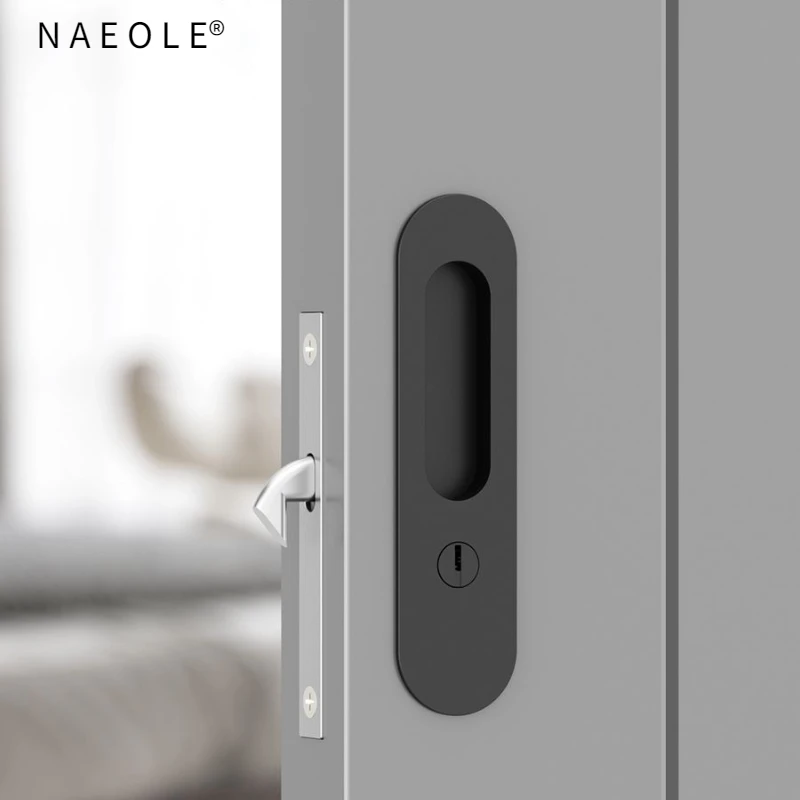 Sliding Door Lock Invisible Solid Wood Door Bathroom  Indoor Bedroom Sliding Balcony Hardware Lock Recessed Hook Lock