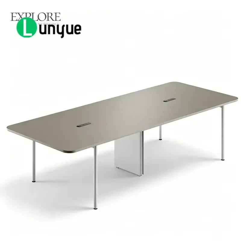 Large Rectangular Solid Melamine Conference Table for 10 People with Power Socket and Cable Management for Modern Meeting