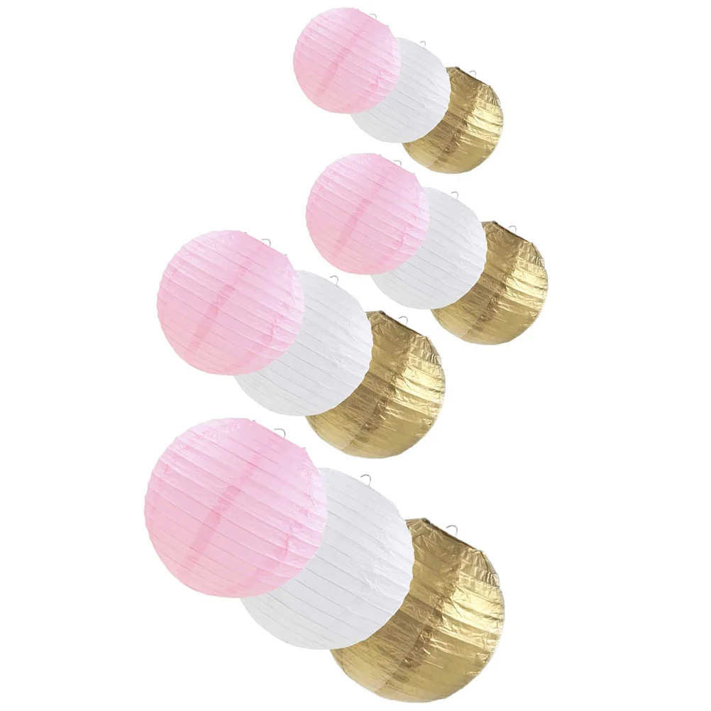 

12 Pcs Paper Lantern Set Round Lanterns Decorative Hanging Manual and Metal Indoor Colorful Practical