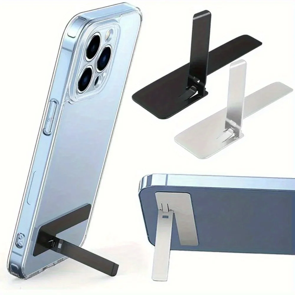 2pcs Ultra Thin Mini Phone Kickstand Universal Desktop Phone Holder Stand Metal Steel Folding Desk Bracket for IPhone/Samsung
