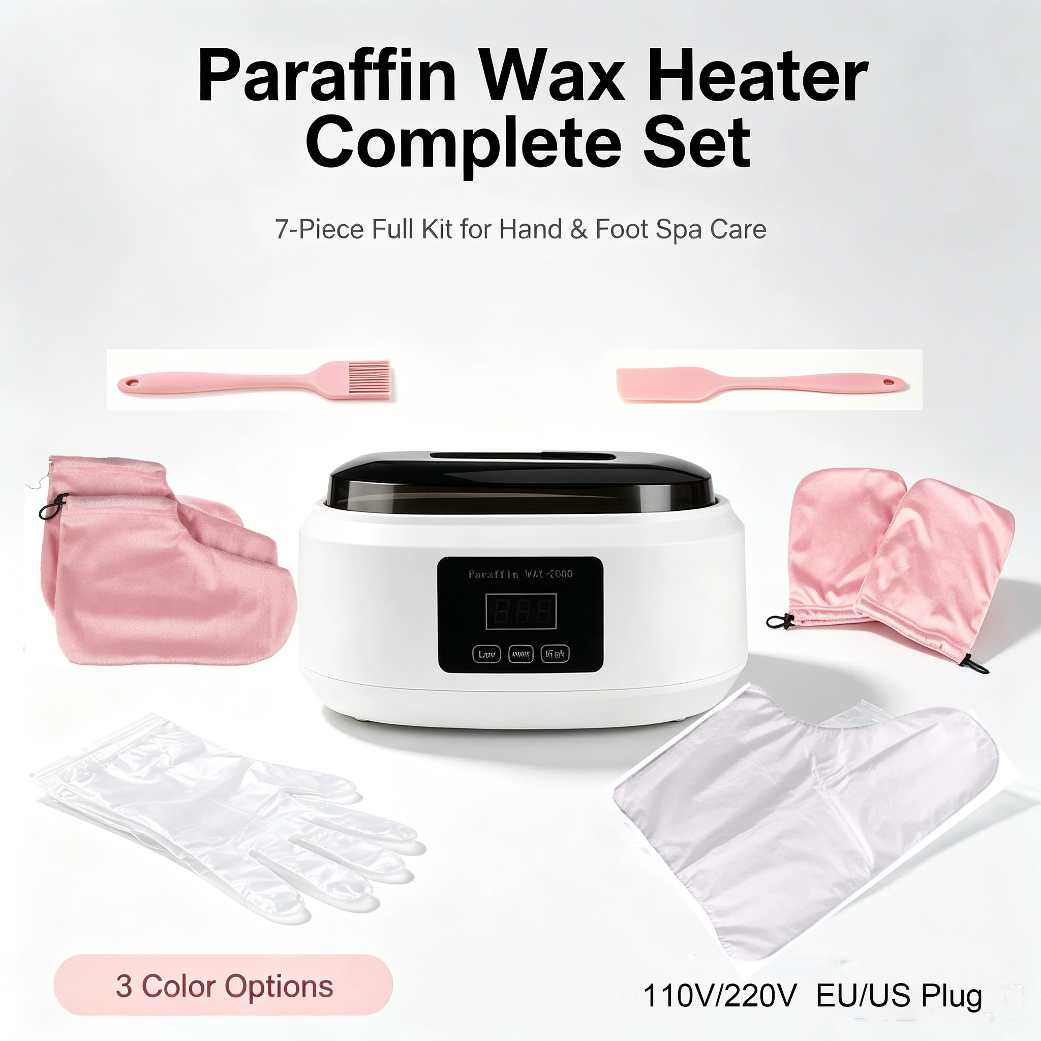 Paraffin Wax Heater Machine Hand Foot Spa Kit 110V/220V 3 Colors Complete Set with Mitts Booties for Dry Skin