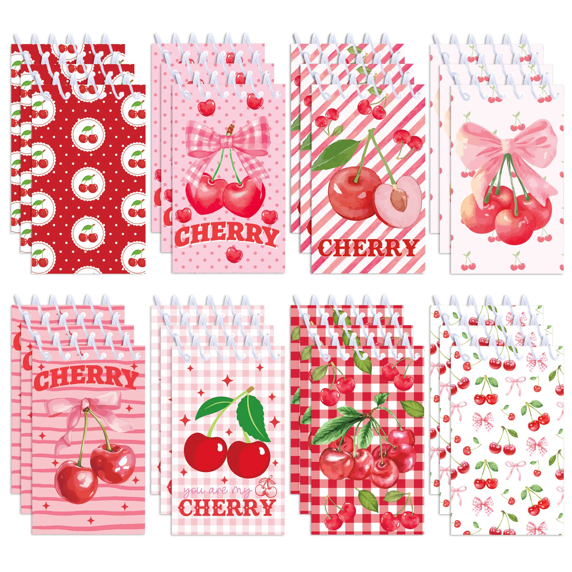 8/16/24pcs Pink Cherry Vertical Spiral Pocket Notebooks,Coil Booklet Notepads For Birthday Gift Office Stationery School Diaries