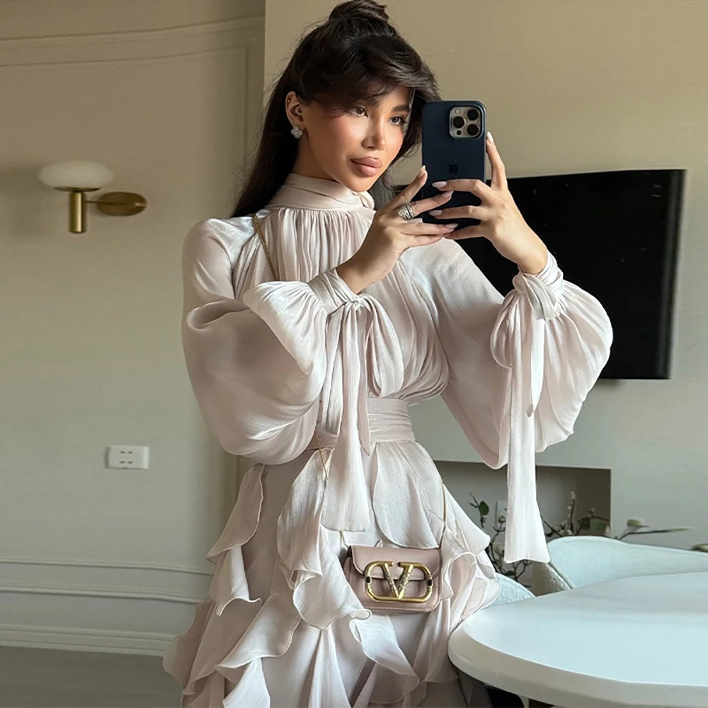 

Women's Vintage Floral Embroidered Maxi Dress Deep V Neck Sheer Long Sleeve High Waist A-Line Chiffon Party Evening Gown Dresses