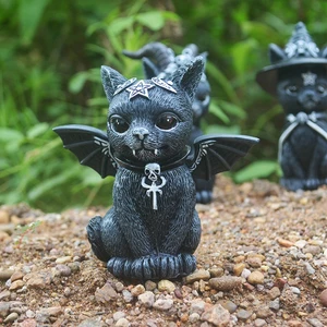 Estatueta decorativa de Halloween, Jardim Escultura Witch Cat, Estátua Gótica Gatinho, Gato Mágico Negro, Ornamento Coruja, Mago Miniatura Bonito 10 principais vendas estátua mago - №1