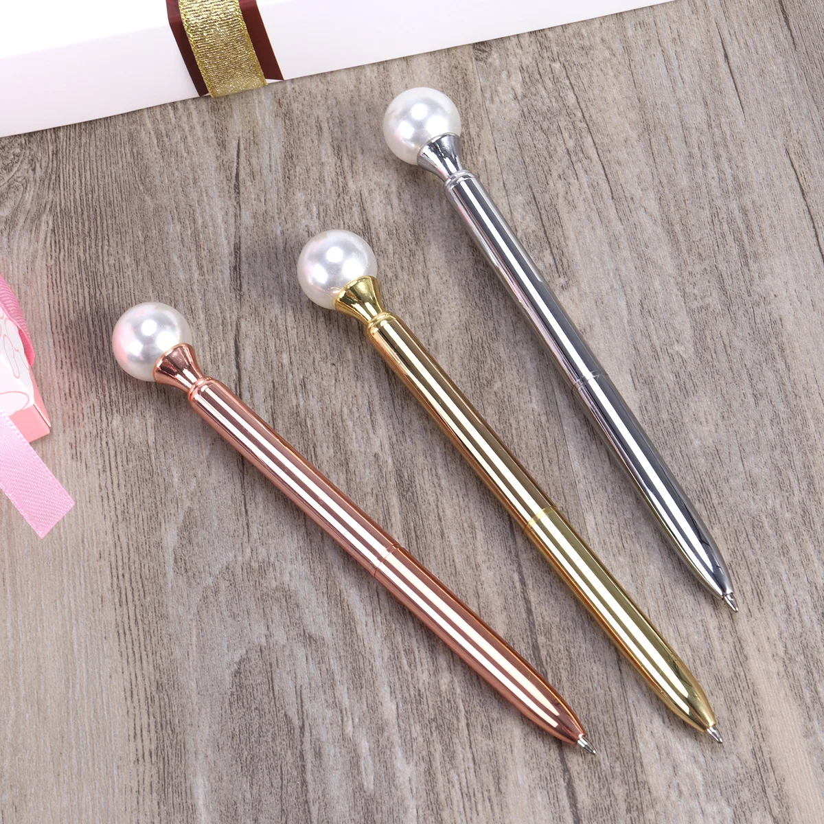

3Pcs Metal Ballpoint Pen Pearl Design Smooth Writing Employee Benefits Gold Roller Pen Ballpoint Pens