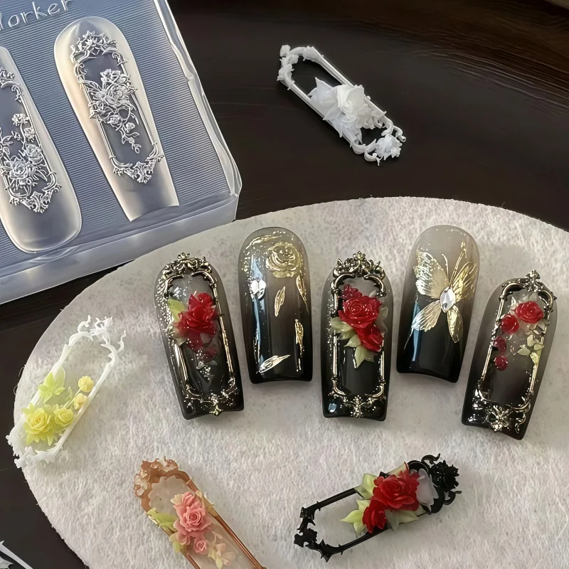Baroque Vintage Rose Frame Silicone Mold for DIY Luxury 3D Embossed Nail Art Decoration