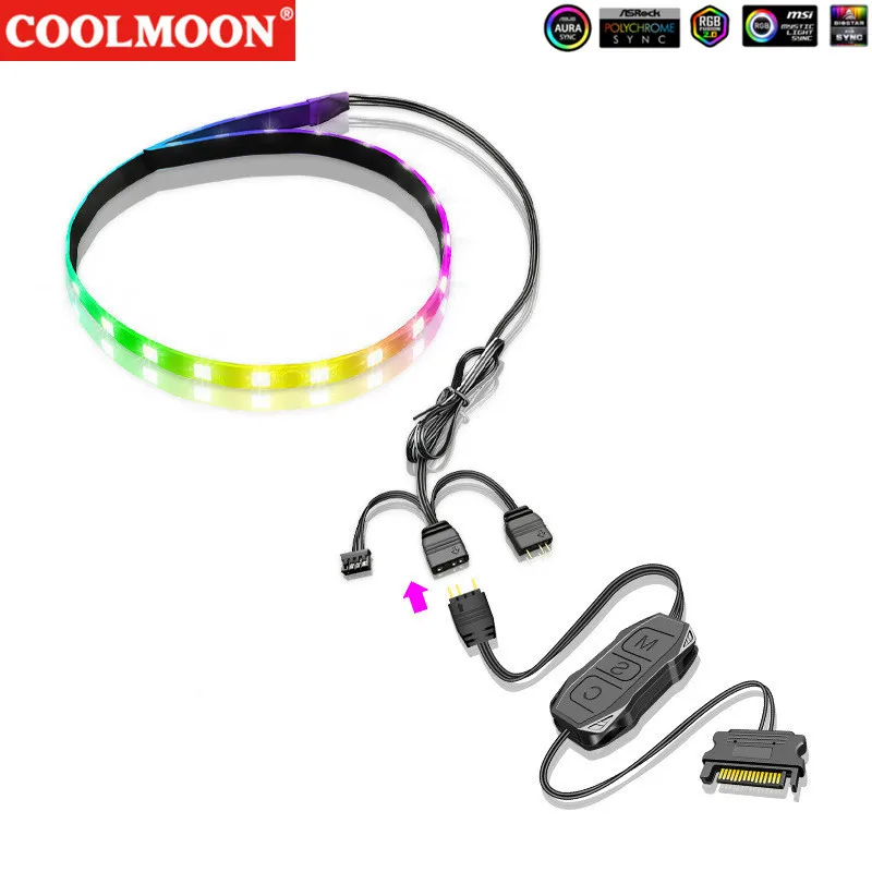 

Coolmoon 5V ARGB 3Pin Magnetic Absorption RGB Light Strip with 40cm Soft Light Strip Graphics Card Bracket Support VGA Holder