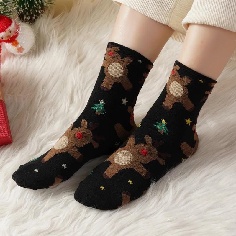 8 Paar/Set Damen Niedliche Weihnachts-Mittellange Socken Atmungsaktive Lustige Warme Baumwollmischung Bedruckte Socken Herbst Winter Geschenk-Socken