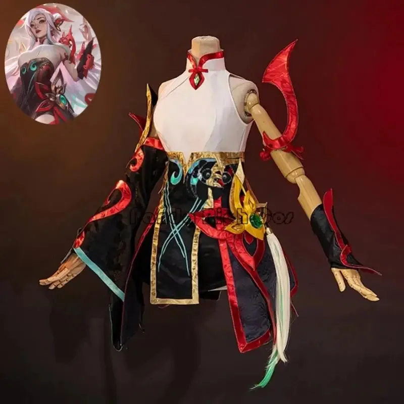 لعبة LOL Mythmaker Irelia The Blade Dancer أزياء تنكرية Irelia شعر مستعار أنيمي السنة الجديدة فستان الجلد مثير امرأة موحدة بدلة الهالوين