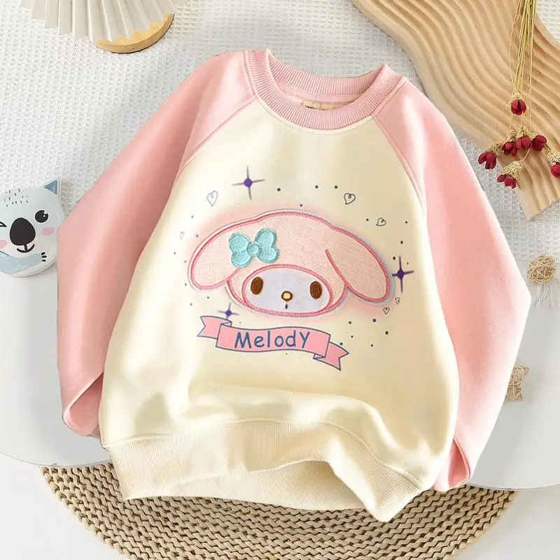 Sanrio Kuromi Round Neck Sweatshirt My Melody Cinnamoroll Children Cute Spring and Autumn Fashion Loose Long Sleeved Sweatshirt
