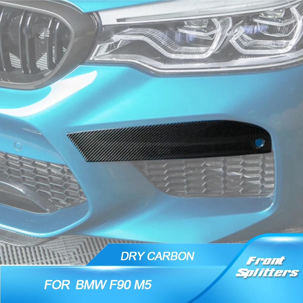 Real Carbon Fiber Front Bumper Lip Splitters For BMW F90 M5 2018 - 2020 Fog Lamp Cover Sticker Cupwings Winglets Fins