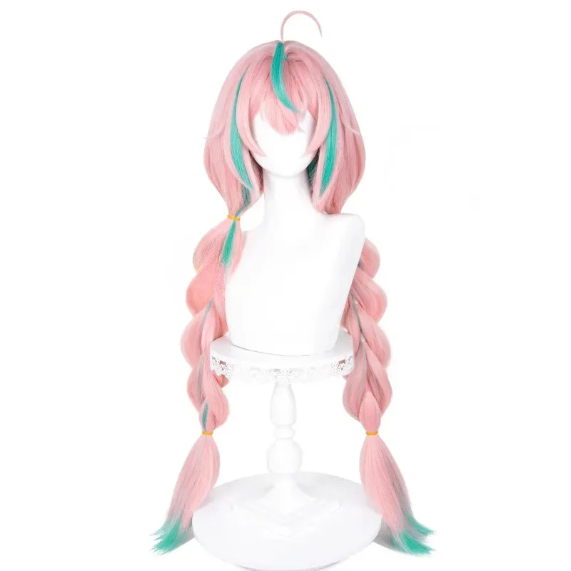 New Halloween Cosplay Varesa Cosplay Wig Genshin Impact Cos Long Braid Pink and Green Mixed Hair Costume Hair with Bangs for Wom - view 5