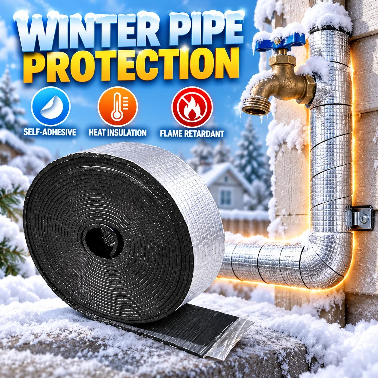 Self Adhesive Aluminum Foil Foam Pipe Insulation Tape Flame Retardant Winter Freeze Protection Wrap for Hot Cold Water Pipes
