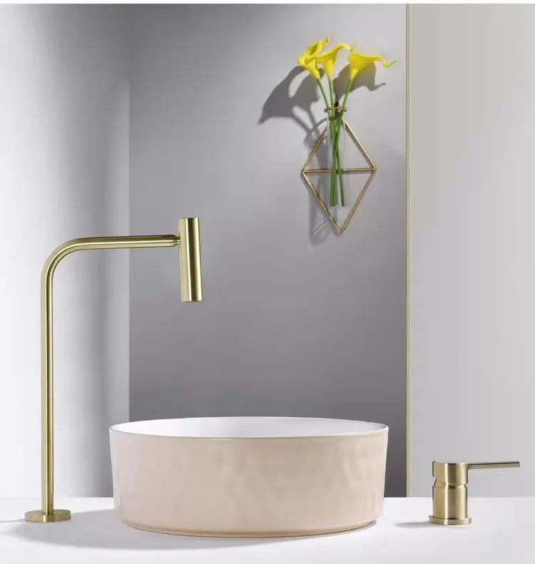 

Luxury Brass Bathroom sink faucet Modern Brushed gold Lavabo Faucet 1 Handle hand basin Tap 2 Holes Top Quality washbowl faucet