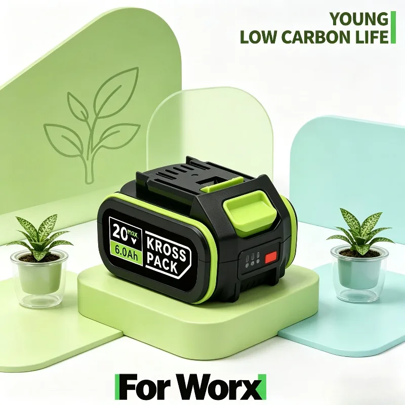

For Worx 20V Battery 6.0Ah8.0Ah 18650Li-ion Replacement Battery for Worx 20V Power Share Cordless Drill Trimmer Lawn Mower Tools