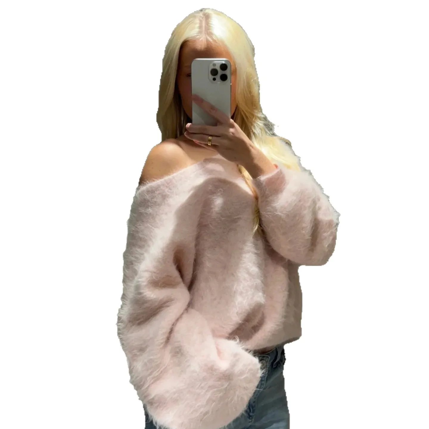 فضفاض متعدد الاستخدامات اللون قبالة الكتف أعلى عارضة Sle Thiened الصوفية المرأة سترة نقية غير متصل S #5