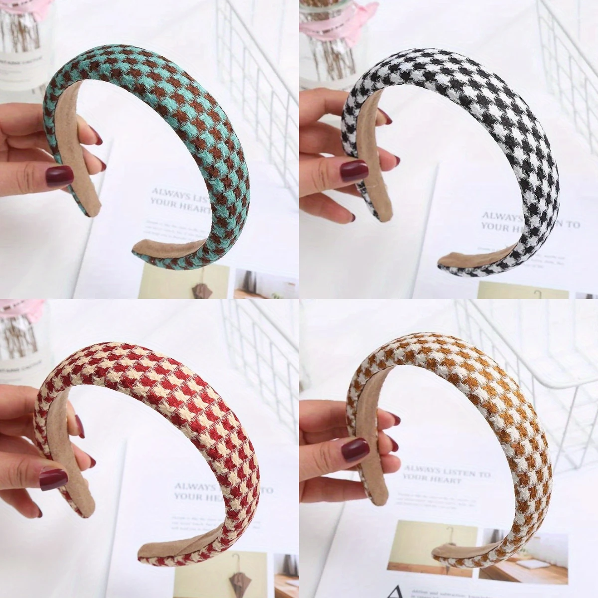 

Wide Plaid Houndstooth Sponge Headbands Classic Non-slip Hairbands for Girls Ladies Hair Hoops Women Fashion Hair Accessories