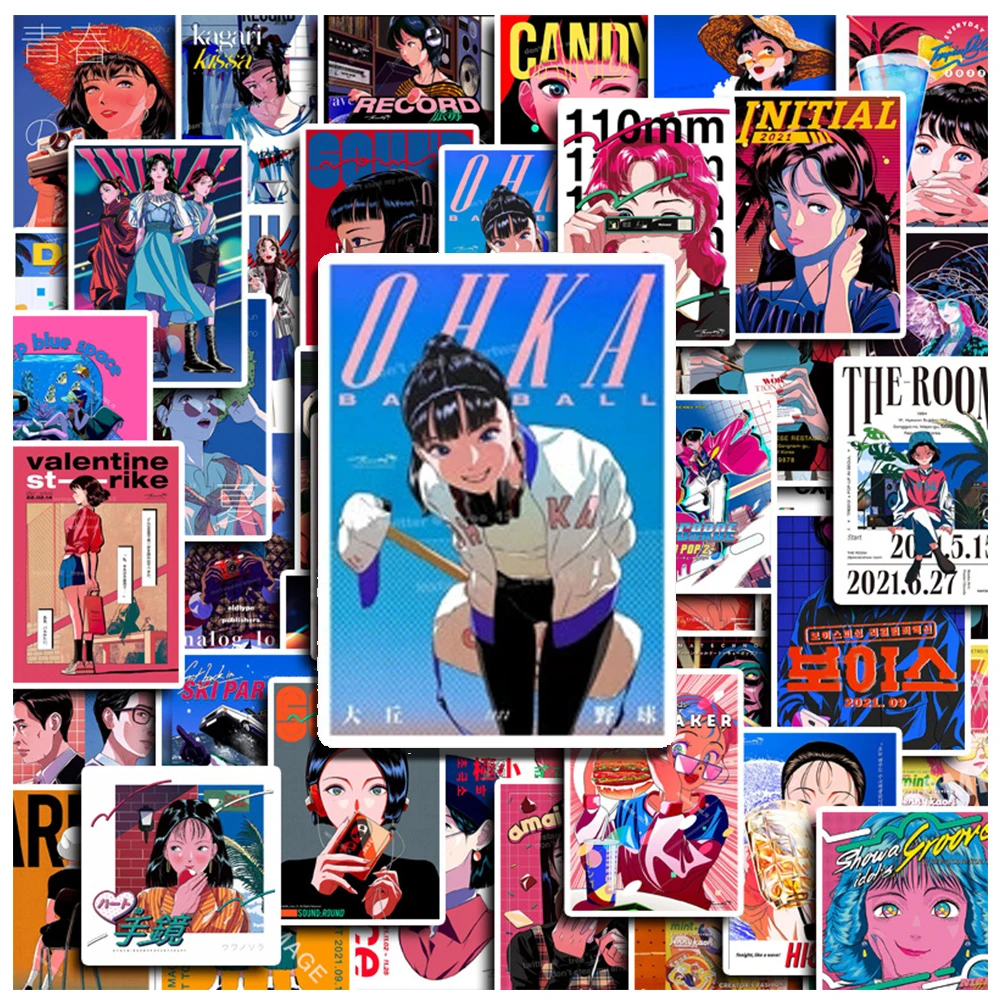 10/30/50 قطعة ريترو كول الكرتون فتاة المشارك ملصقات INS الجمالية الكتابة على الجدران ملصق ل سكيت الهاتف خوذة الشارات مقاوم للماء #1