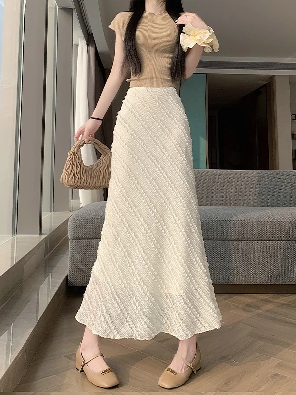 

Элегантная женская юбка миди с высокой талией и кружевной отделкой, новинка весна-лето, корейский стиль, юбка-рыбий хвост