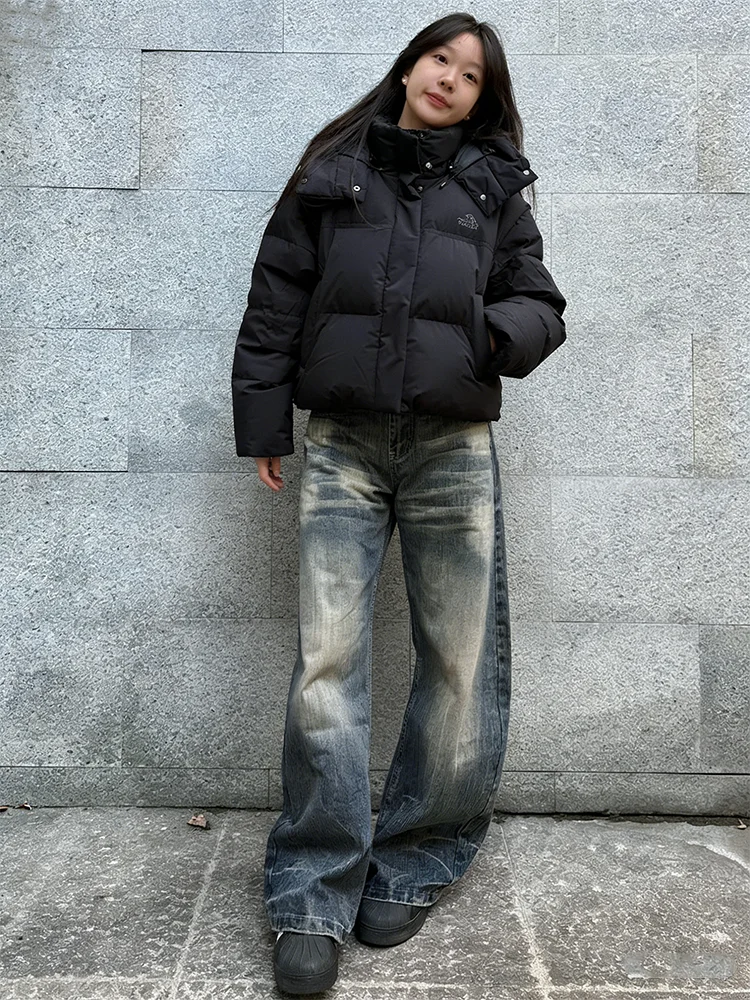 

High Waist Wide Leg Denim Jeans Women's Vintage Washed Casual Scratch Long Pants Floor-Length Trousers Big Size