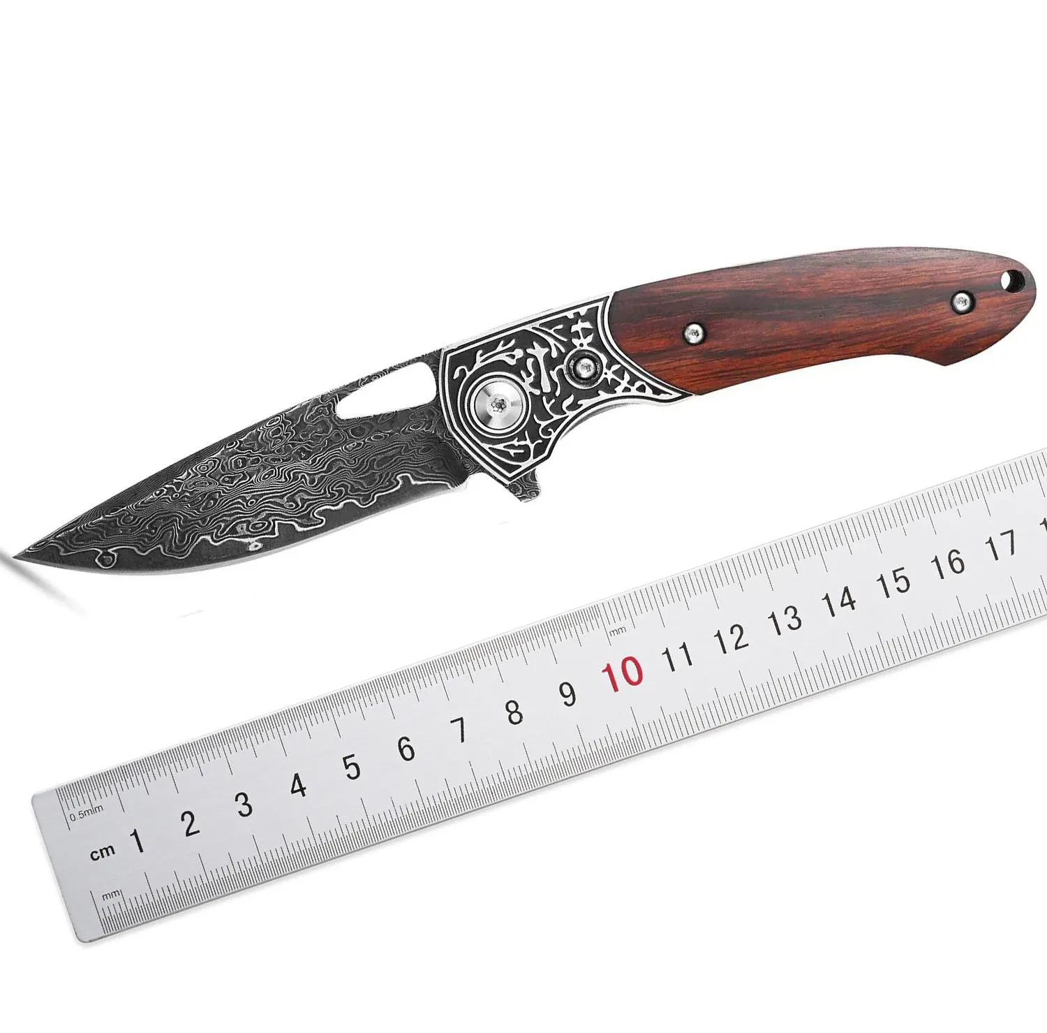 

Siitivien ST205 Damascus Steel Folding Knife, VG10 Core Blade Desert Ironwood+CNC Carving Handle Fine Collection Pocket Knifes