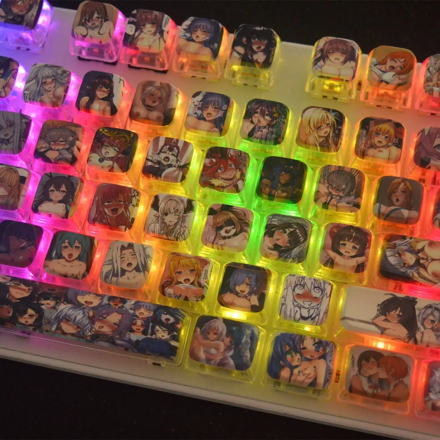 Pudding Keycap Transparent Anime Theme Keycaps 122 Keys MDA Profile PBT Keycaps Shine Through for MX Switch Mechanical Keyboard