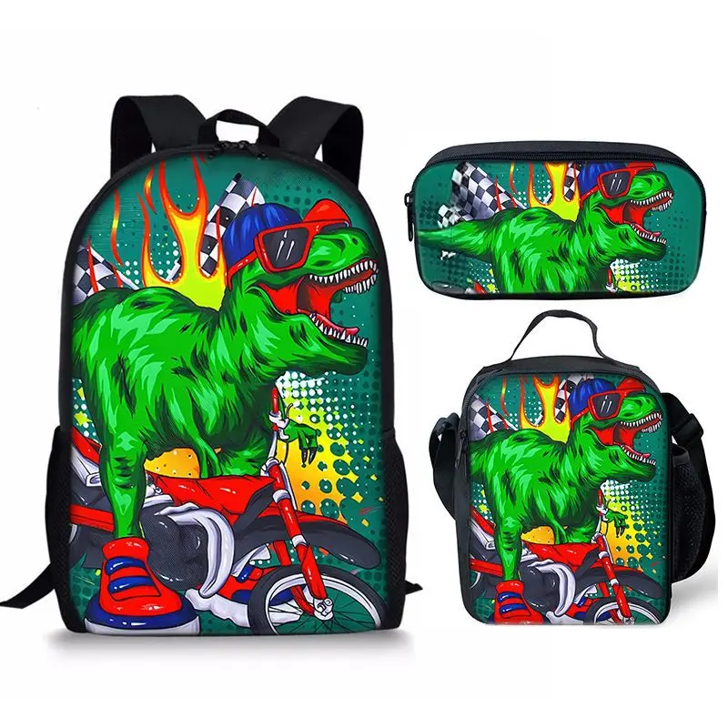 Dinosaur Primary and Secondary School Student Backpack Meal Pack Pen Box 3-Piece Combination Set DIY Versatile Backpack