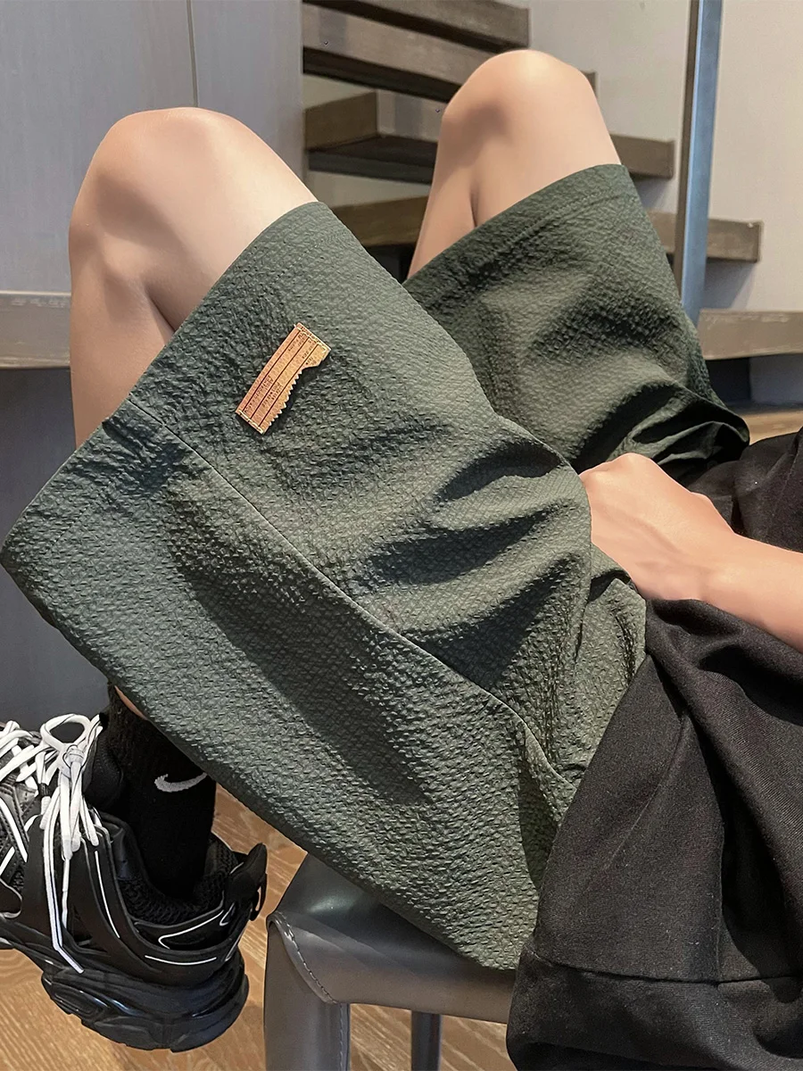 

Men's Summer Faion Bubble Cloth Qui Dry Beach orts Five-Quarter Loose Large Size Casual Pants Comfortable Loose Fit