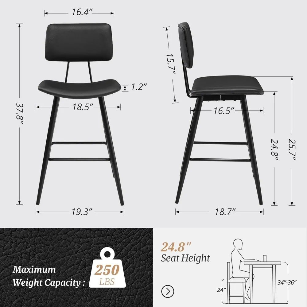 30" Bar Height Bar Stools Set Of 4,with Back Footrest And Metal Legs, Bar Stools For Kitchen