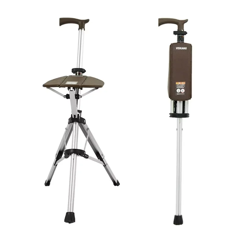 High Quality Aluminum Alloy Foldable Walking Cane Stick With Seat Adjustable Elderly Crutch Chair With Stool