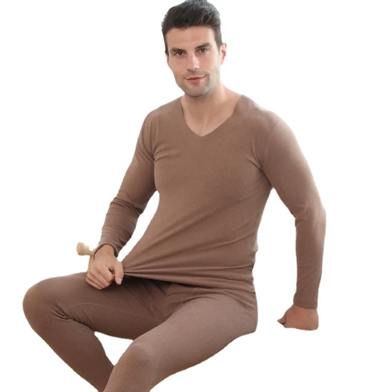 Conjunto de Ropa Interior Térmica sin Costuras para Hombre, Cuello en V, Forro Polar, ueso, Cuello Redondo, Ropa de Otoño, ...