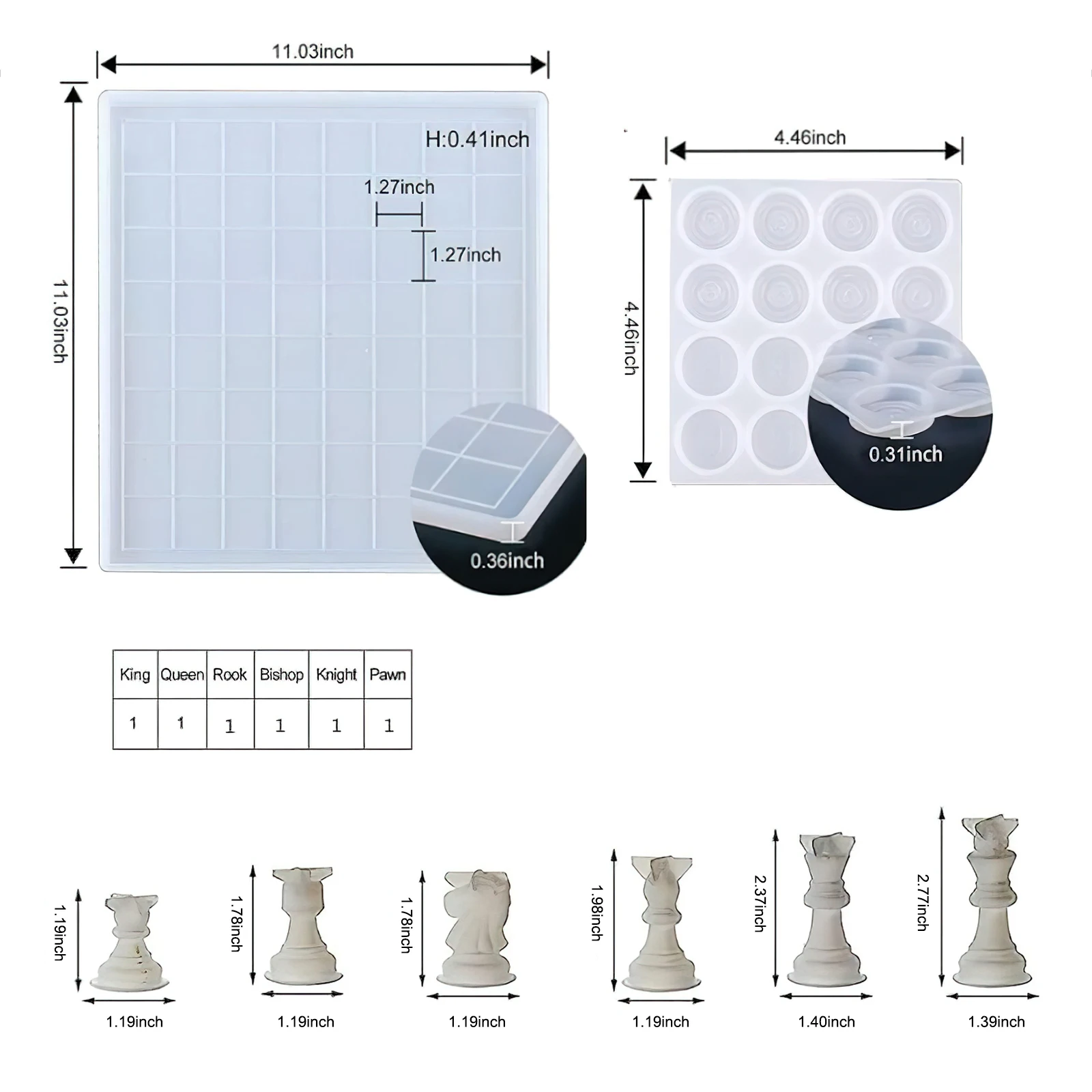 3 Teile/satz Kristall Epoxidharz Form Internationale Schach Schachbrett Gießen Silikon Form Kit DIY Handwerk Machen Werkzeuge Set – Detail 5