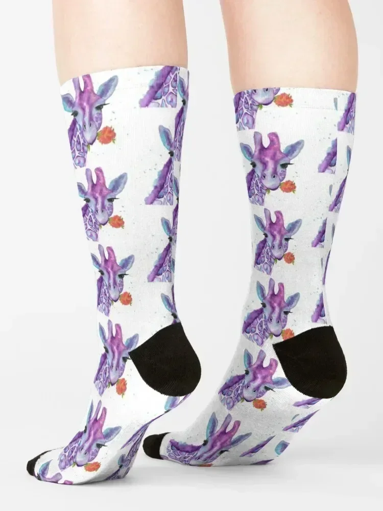 Zoya, the Purple Giraffe Watercolor Socks loose colored Antiskid soccer hip hop Women Socks Men's
