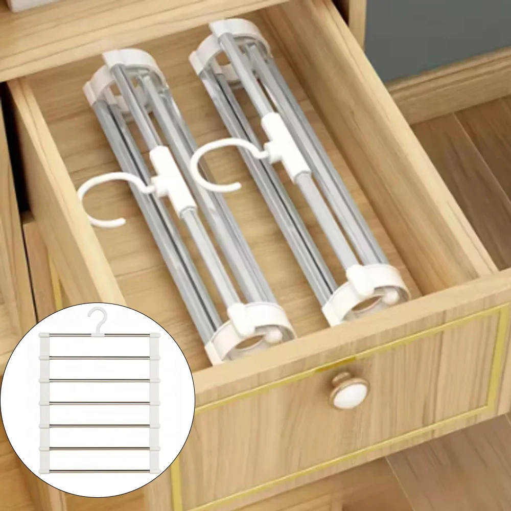 Foldable Pants Hanger Multi Layer Non Slip Clips Space Saving Closet Organizer for Trousers Storage Collapsible Hanging System