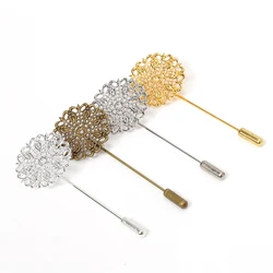 5pcs 25mm Copper Filigree Flower Long Brooch Pin For Handmade Diy Women Lapel Pin Jewelry Brooches Accessories Jewelry Findings