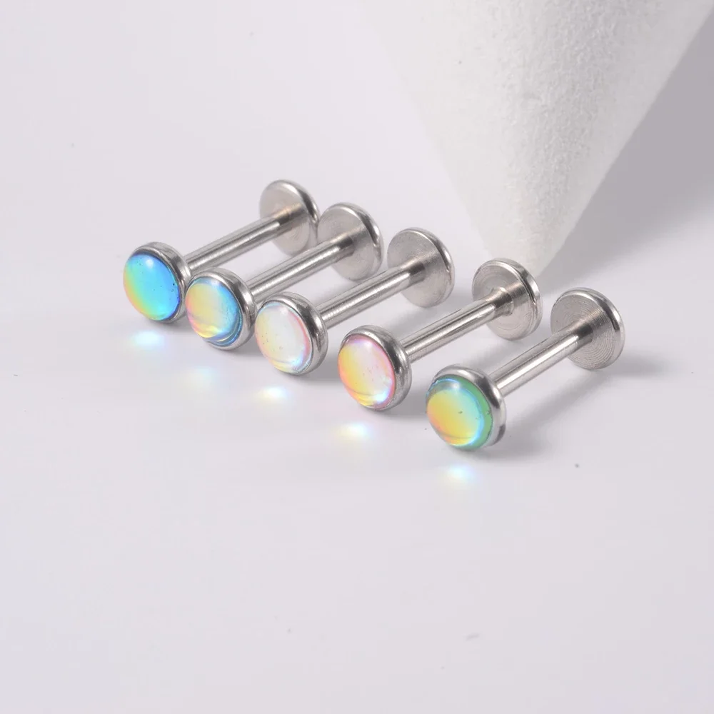 1PC Surgical Steel Flash Film Epoxy Ear Studs Labret Earring Glitter Beautiful Ear Lobe Helix Tragus Lip Piercing Jewelry