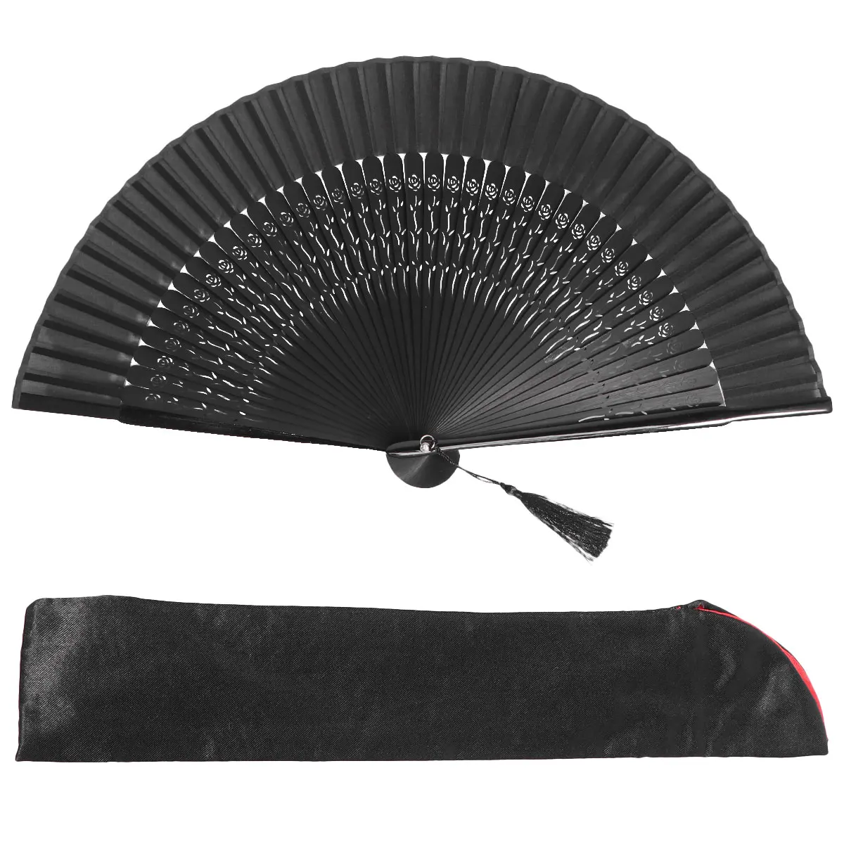 

Antiquities Dance Fan Craft Fan Folding Fan Handhled Fan Style for Friends Family Co-worker (Rose Hollow + Black Fan C