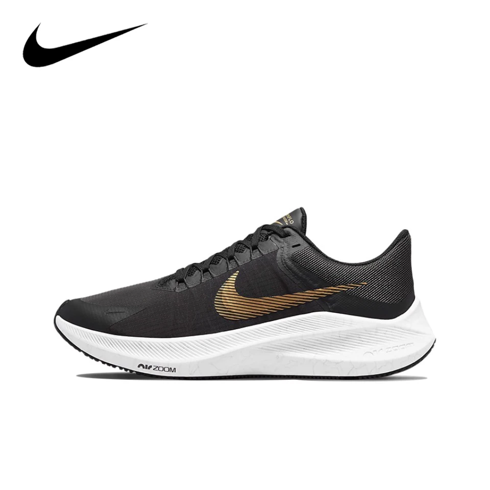 Original Nike Zoom Winflo 8 Black Gold Color Unisex Men and Women Running Casual Breathable Shoes Sneakers CW3419-009